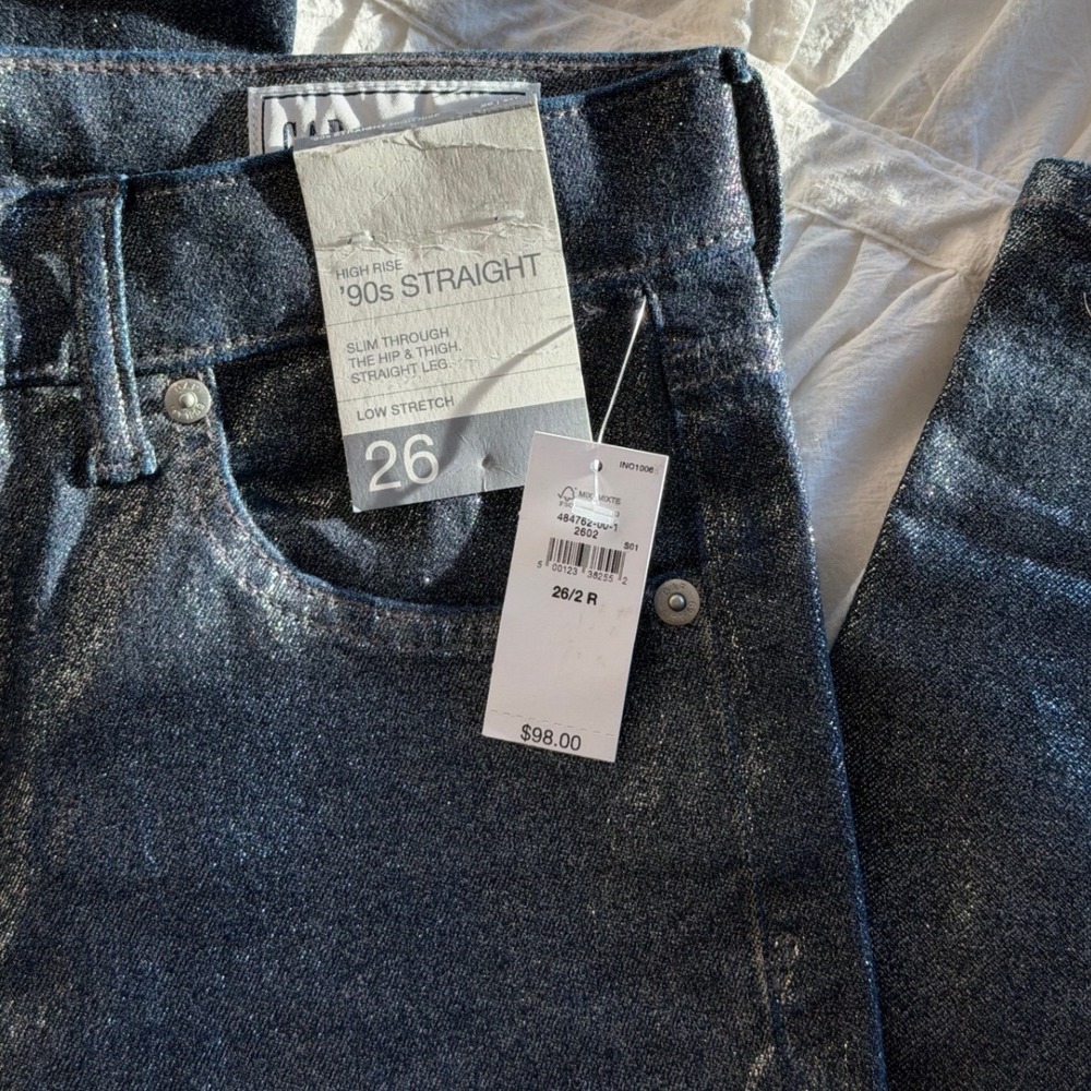 High Rise 90s Straight GAP Shimmer Jeans New with Tags Sz 26
